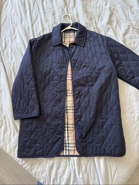 Burberry Navy Quilted Utility Jacket with Signature Check Lining